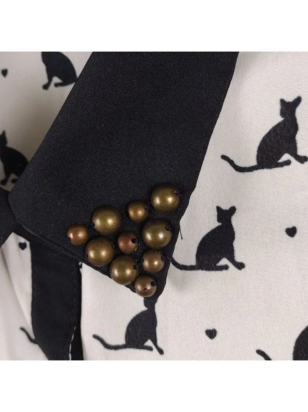 Love Me I'm Gorgeous White Black Cat Print Collared Sleeveless Button Down Top